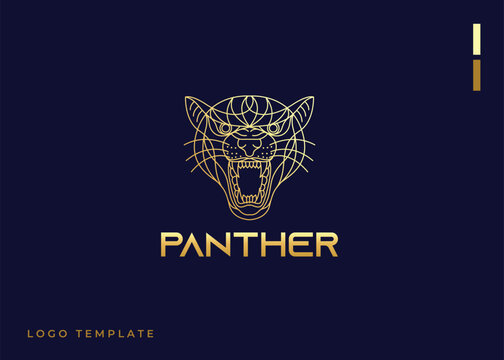vintage panther head logo design with line art style