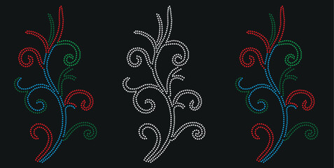 Flowers Rhinestone Transfers Ideas ,full, illustration.background. hand drawn style. You can use it as a bead embroidery, glitter or foil fashion,with collar and hot fix rhinestone desig
