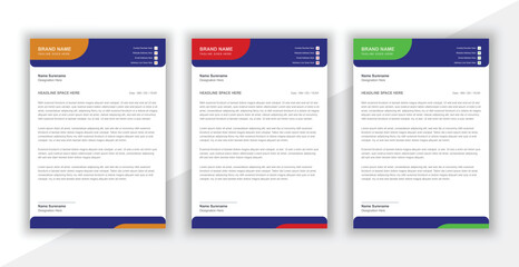Unique and clean letterhead template. Professional letterhead layout in attractive color variations. 