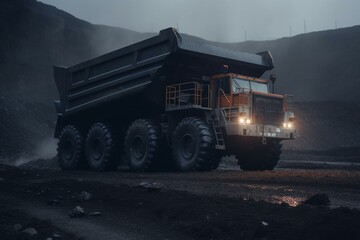 Big coal quarry truck moving minerals. Essential mining transportation. Generative AI
