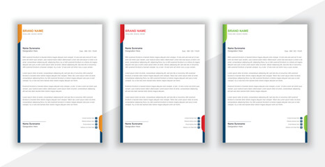 Professional letterhead template in orange, red and green colors.