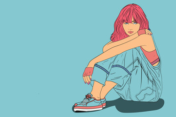 Casual and Relaxed Vector Art of a Young Woman Sitting on the Floor - Perfect for Web and Print