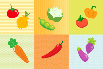 Vector cute vegetable, set of flat cartoon illustration icons