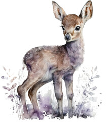 Portrait of a small deer, watercolor style