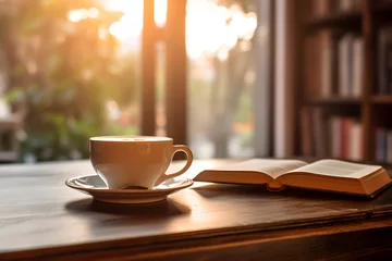 Foto op Plexiglas Enjoying a cup of coffee while reading a good book - generative ai © Martin Lang