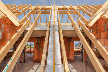 roof truss in construction of a new built house