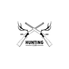Hunting club shirt prints, hunter animals trophy, vector emblems for t-shirt. Hunt club wild forest elk, bear and mountain deer, hunter adventure or sport badge with boar hog and quotes