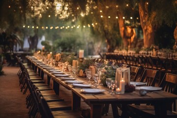 Festive outdoor autumn table setting, generative ai