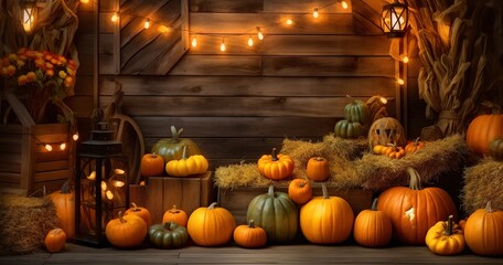 Obraz premium Festive autumn Thanksgiving background, generative ai, fall holiday