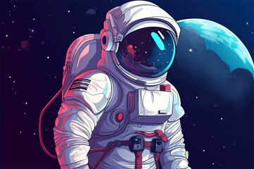 Astronaut in a space suit is flying in space next to planets and stars. Vector illustration EPS 10 © Vladyslav Tykhonov