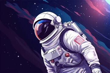 Astronaut in a space suit is flying in space next to planets and stars. Vector illustration EPS 10 © Vladyslav Tykhonov