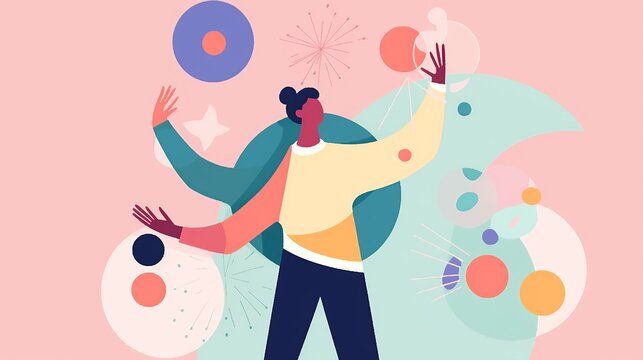 Figure in business attire juggling diverse tasks, symbolizing multitasking against a bustling cityscape. generative ai