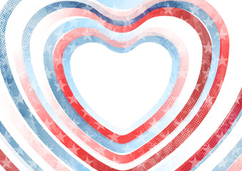 Obraz premium USA colors, stars and hearts abstract grunge design. Independence Day modern vector background. Corporate concept american flag