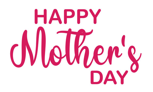 Happy Mother's day greeting card with pink lettering and white  background. Hand drawn typography design. Spring Mother's day holiday vector illustration for logo, label, print, poster or invitation