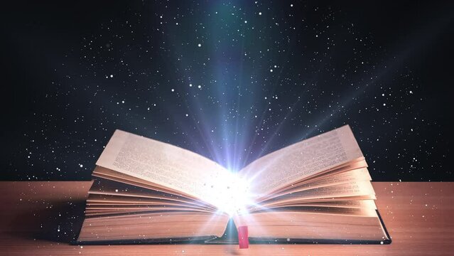 Old Book Magic of Fairy Tales and Mystic Stories. With Glowing Light Rays and Flying Dust Particles 