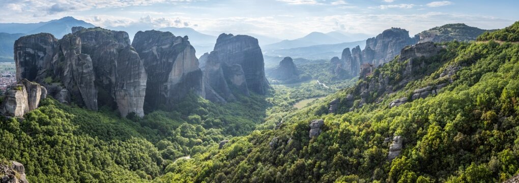 Meteora panorama in summer, Kalabaka, Greece
