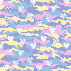 Fototapeta na wymiar Pastel Camouflage with Heart Allover Pattern Design Artwork