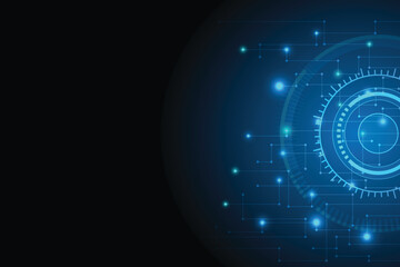 Dark Blue background. Abstract technology background with line and dot connection together. Modern networking with light circle on back.