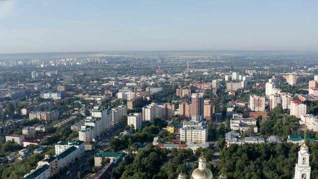 Panorama of the city of Penza from the air in the summer. Penza, Russia. The city of Penza in Russia shot from a height.