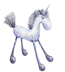 Watercolor Blue Toy Unicorn. Stuffed animal. Soft Toy Unicorn