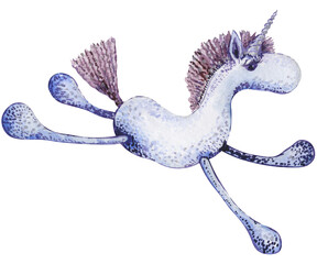 Watercolor Blue Toy Unicorn. Stuffed animal. Soft Toy Unicorn