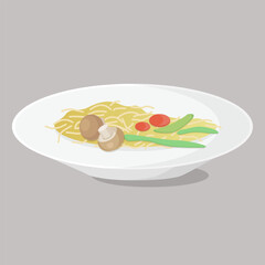 Spaghetti, pasta vector design element for menu, poster. Mushrooms illustration