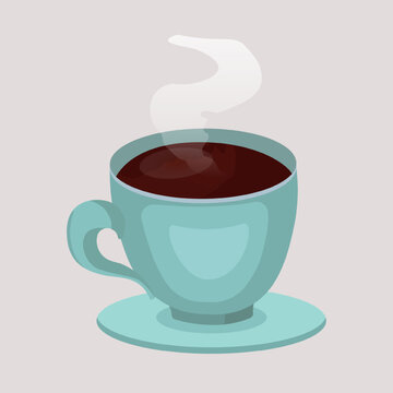 Coffee cup with smoke float up. Cup of Fresh Coffee. Vector Illustration.