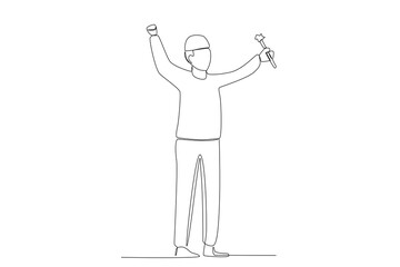 A boy likes to play with fireworks. Islamic new year one-line drawing