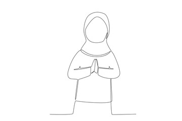 A girl greets the Islamic new year. Islamic new year one-line drawing
