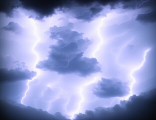 Naklejka na ściany i meble Lightning in the clouds. Created by a stable diffusion neural network.