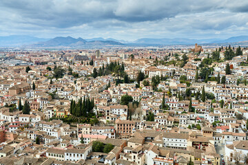 Fototapeta premium aerial view of the Albaicin and Sacromonte down town district of Granada, Andalusia, Spain
