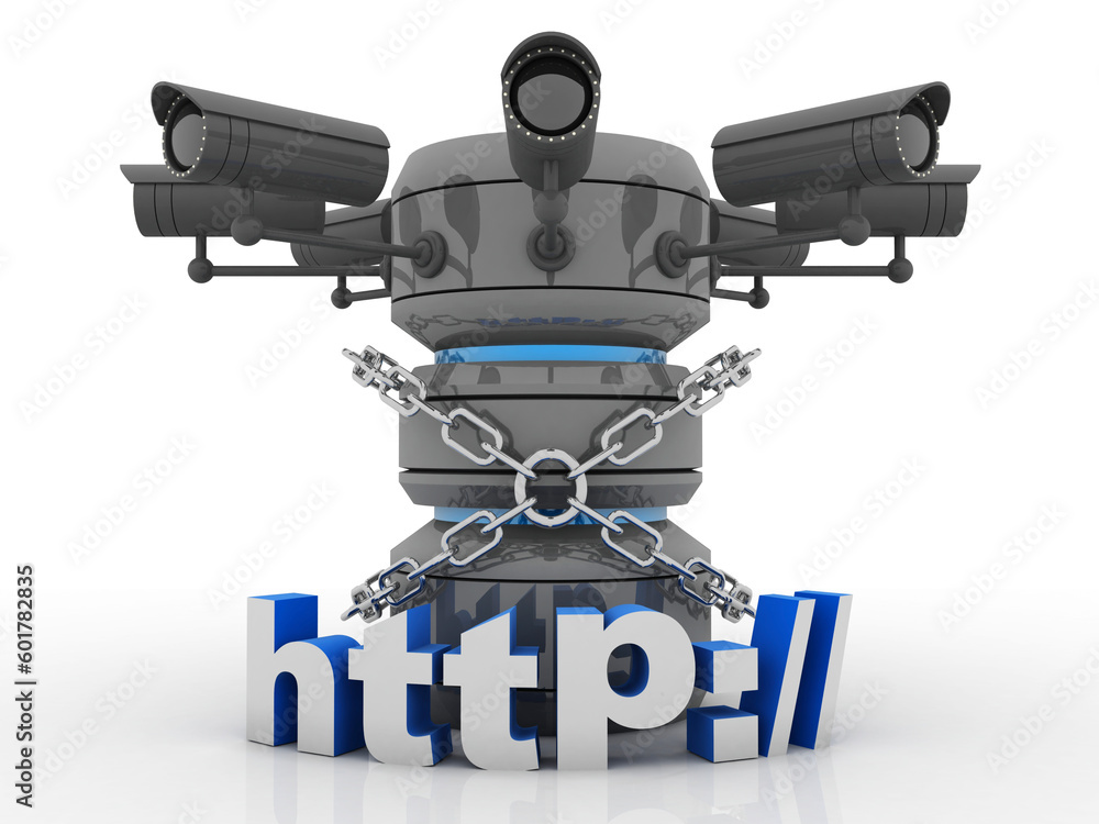 Poster 3d rendering surveillance cctv security camera connected database near http