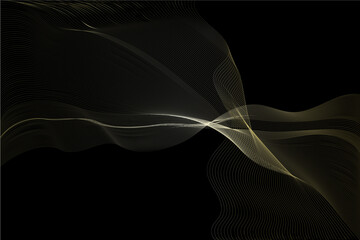 vector image of an abstract golden wave on a black