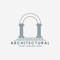 arch logo line art logo vector template illustration design. pillar icon design