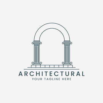 arch logo line art logo vector template illustration design. pillar icon design