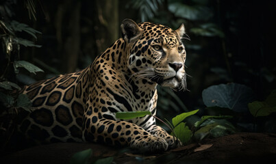 Fototapeta na wymiar photo of jaguar in its natural habitat. Generative AI