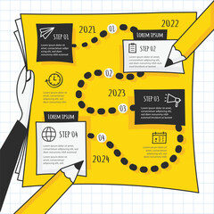 Infographic hand drawn professional steps With Yellow Color. Vector illustration