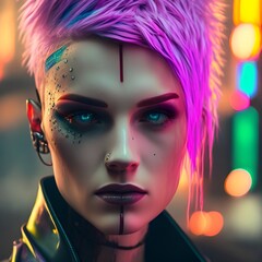 beautiful pale cyberpunk woman with heavy black eyeliner