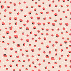 Seamless pattern of flowers in various colors and shapes. Autumn colorful flowers pattern on dark cream background with white polka dots.simple Vintage floral pattern.