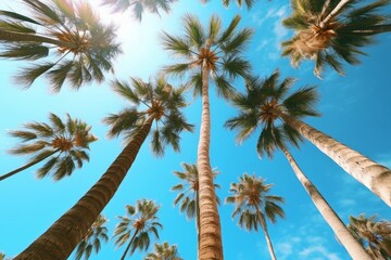 Palm trees against blue sky . Generative AI