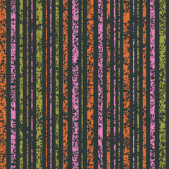 Vertical scratched autumn, winter, summer lines. Abstract seamless pattern. For decoration or printing on fabric. Pattern fills. Simple graphic texture.pink,ornage stripes with dark texture background
