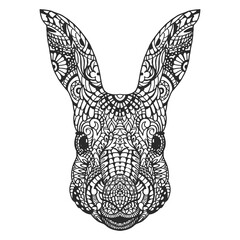 Portrait of Rabbit, hand drawn illustration, vector.