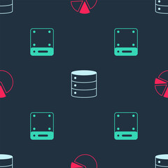 Set Pie chart infographic, Server and on seamless pattern. Vector