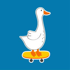 Obraz premium Vector illustration with cute and funny goose. Trendy typography sticker with text and bird. 