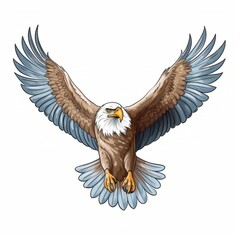 Obraz premium An vector illustration of a majestic eagle, soaring through the sky with its wings spread wide on white background. Printable design for tattoo, wall art, posters, t-shirts, mugs, cases. Generative AI
