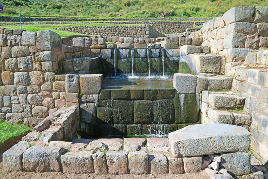 Well Preserved Inca's Fountain at Tipon, Historic Civil Engineering Landmarks in Sacred Valley of the Inca, Cuzco, Peru, South America