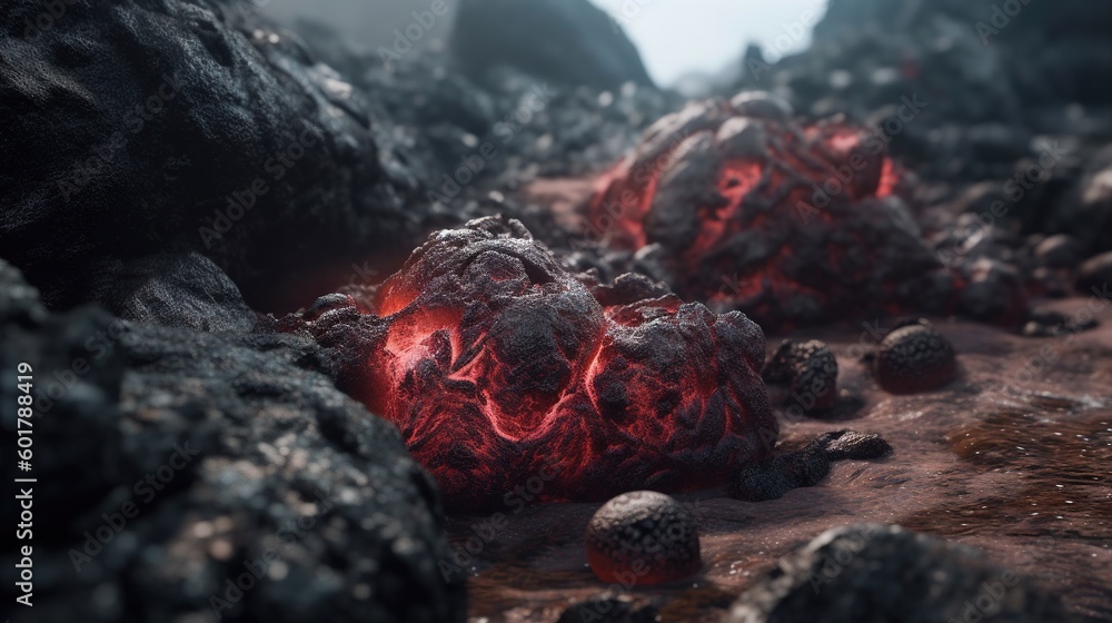 Poster lava rocks with lava and lava lavas in the background. generative ai