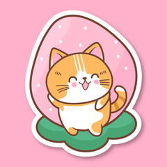 Vector cute strabrerry cat kawaii style sticker Children illustration Meow Animal print yammi berry sweet