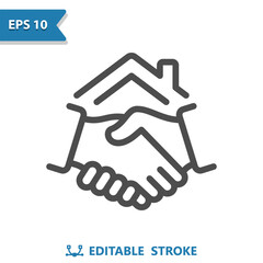 Handshake Icon. Real Estate, Roof, House, Home, Deal, Agreement, Shaking Hands
