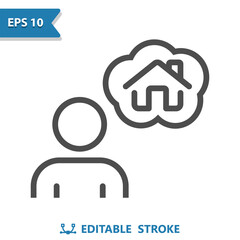 Home Owner Icon. Man, Realtor, Thinking, Real Estate, House, Home, Thought Bubble
